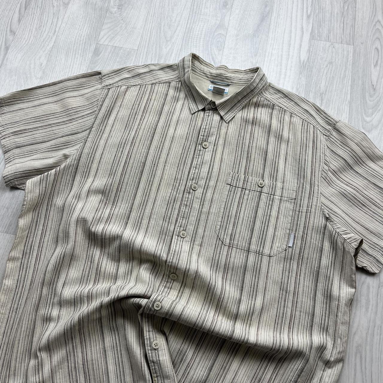 VINTAGE Y2K COLUMBIA STRIPED BUTTON UP SHORT SLEEVE SHIRT CREAM