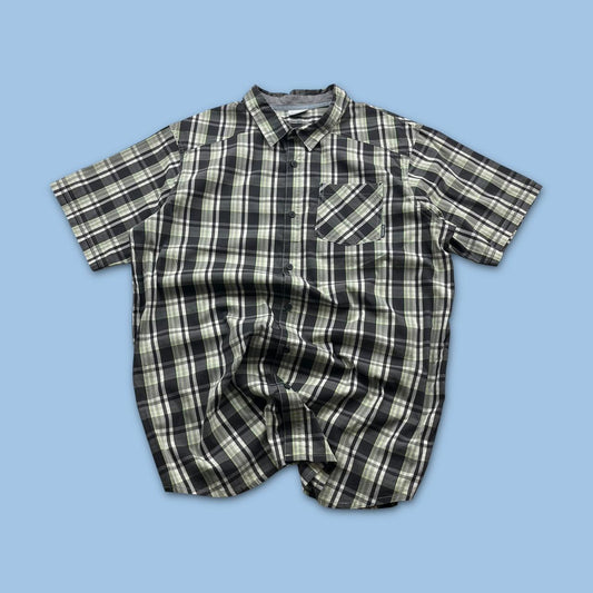 VINTAGE Y2K COLUMBIA CHECKERED SHORT SLEEVE BUTTON UP SHIRT BLACK