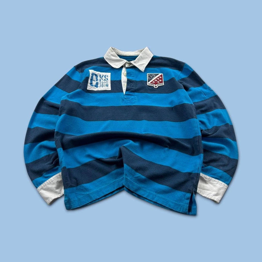 VINTAGE Y2K QUIKSILVER STRIPED LONG SLEEVE RUGBY POLO SHIRT BLUE