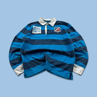 VINTAGE Y2K QUIKSILVER STRIPED LONG SLEEVE RUGBY POLO SHIRT BLUE