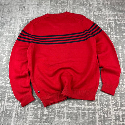 VINTAGE Y2K NAUTICA STRIPED CHUNKY ESSENTIAL KNITTED JUMPER RED