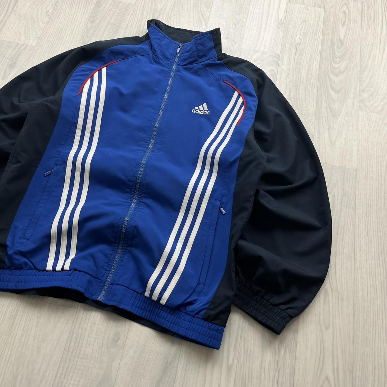 VINTAGE Y2K ADIDAS STRIPE WINDBREAKER TRACK JACKET BLACK BLUE