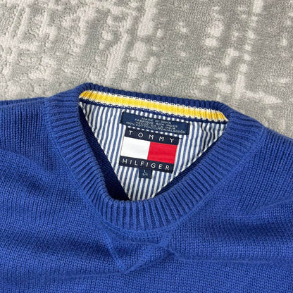 VINTAGE Y2K TOMMY HILFIGER CHUNKY ESSENTIAL KNITTED JUMPER BLUE