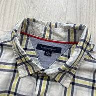 VINTAGE 00s TOMMY HILFIGER CHECKERED CROPPED SHORT SLEEVE BUTTON UP SHIRT WHITE