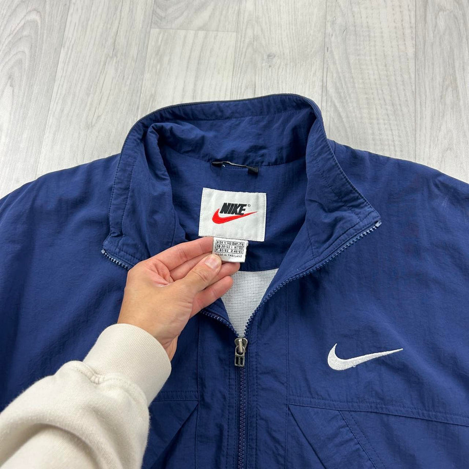VINTAGE 90s NIKE LIGHTWEIGHT TRACK JACKET BLUE / WHITE