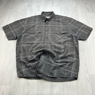 VINTAGE 00s CHECKERED SHORT SLEEVE BUTTON UP SHIRT BROWN