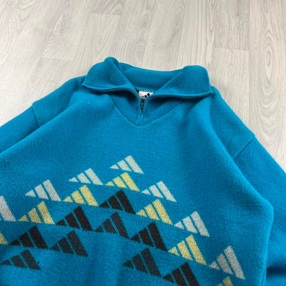 VINTAGE Y2K ADIDAS CHUNKY KNITTED JUMPER BLUE (L)
