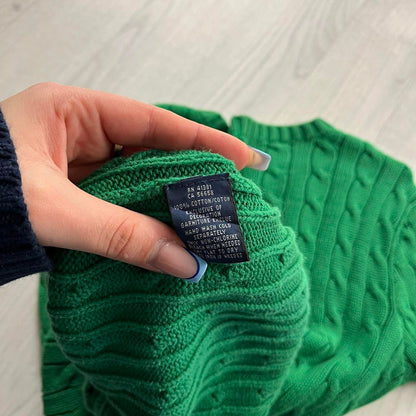 VINTAGE Y2K POLO RALPH LAUREN CABLE CHUNKY KNITTED JUMPER GREEN