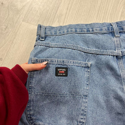 VINTAGE 00s WRANGLER BAGGY LOOSE CARPENTER JORTS BLUE