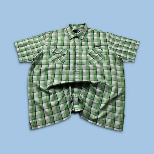 VINTAGE Y2K ANIMAL CHECKERED SHORT SLEEVE SHIRT GREEN
