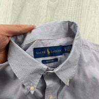 VINTAGE 00s RALPH LAUREN PLAIN CROPPED SHORT SLEEVE BUTTON UP SHIRT LILAC
