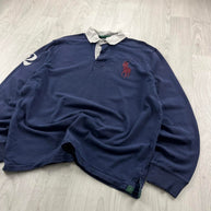 VINTAGE Y2K RALPH LAUREN PLAIN LONG SLEEVE RUGBY POLO SHIRT NAVY
