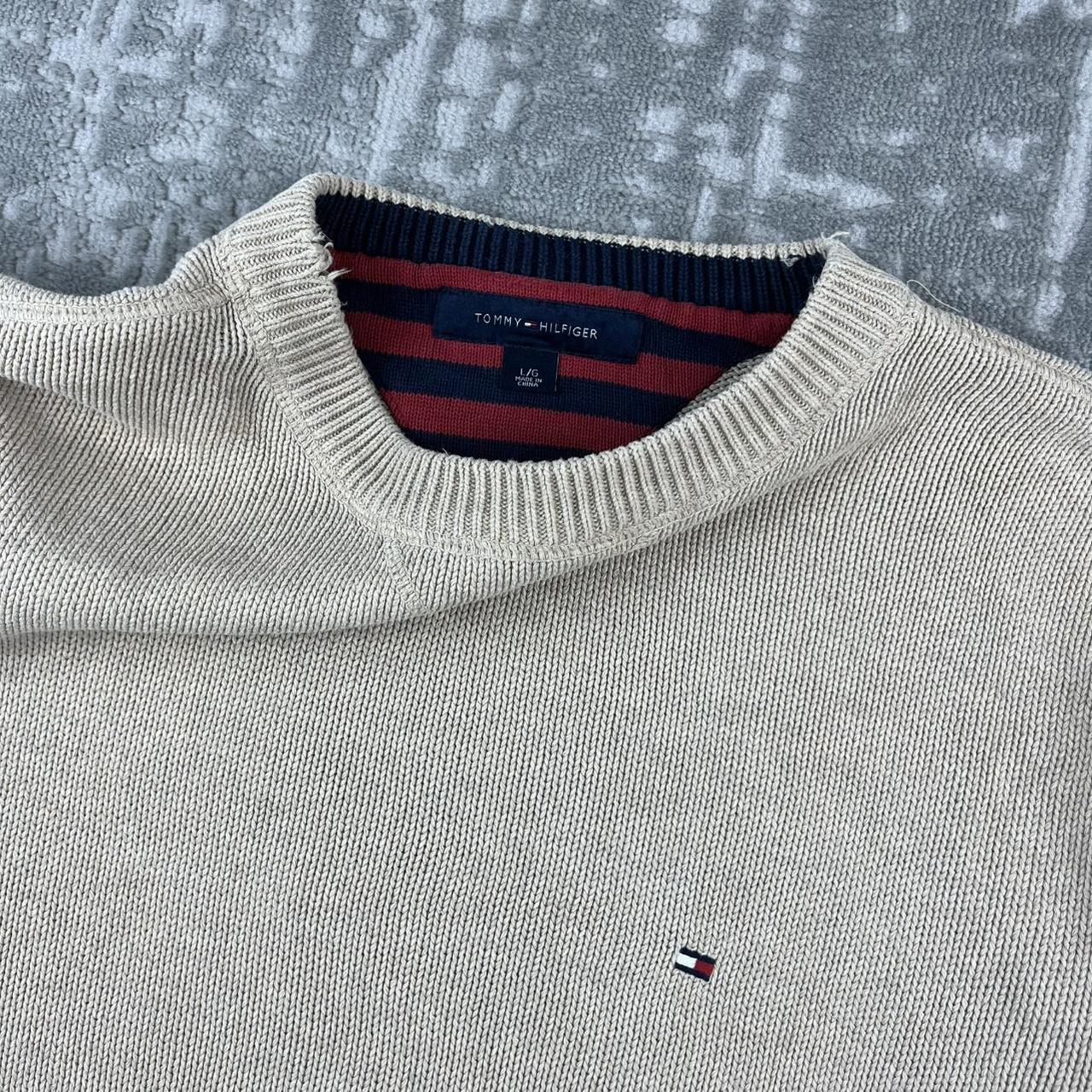 VINTAGE Y2K TOMMY HILFIGER CHUNKY ESSENTIAL KNITTED JUMPER BEIGE