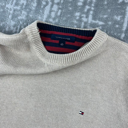 VINTAGE Y2K TOMMY HILFIGER CHUNKY ESSENTIAL KNITTED JUMPER BEIGE