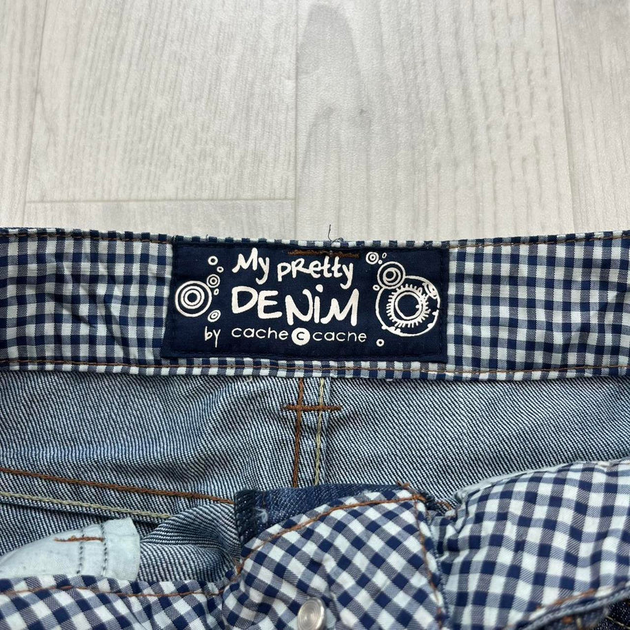 VINTAGE Y2K CACHE DIAMANTE DENIM LOW RISE MINI SKIRT BLUE
