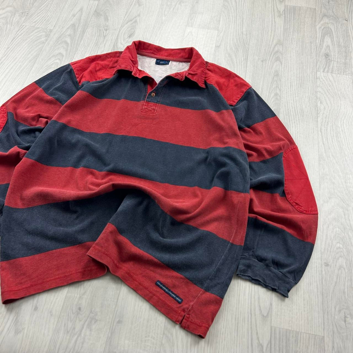 VINTAGE Y2K STRIPED LONG SLEEVE RUGBY POLO SHIRT RED / NAVY