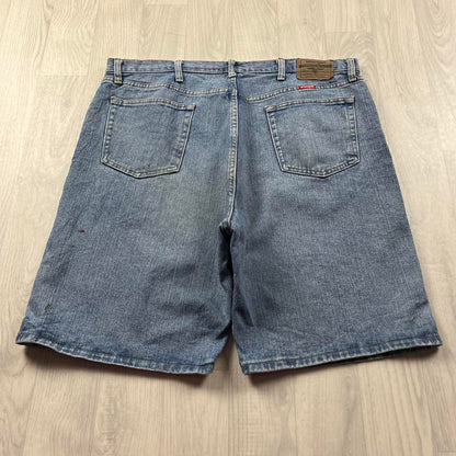 VINTAGE 00s WRANGLER BAGGY LOOSE CARPENTER JORTS BLUE