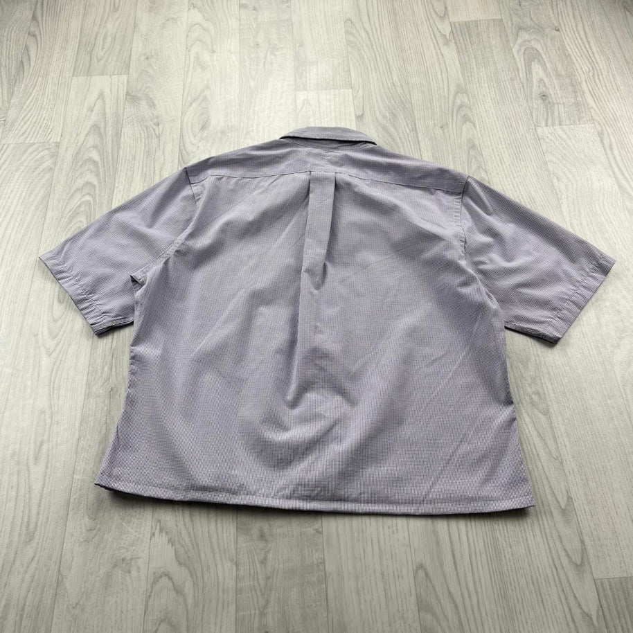 VINTAGE 00s RALPH LAUREN PLAIN CROPPED SHORT SLEEVE BUTTON UP SHIRT LILAC