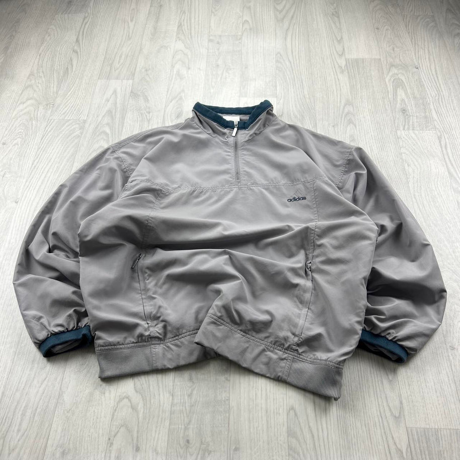 VINTAGE 90s ADIDAS QUARTER ZIP LIGHTWEIGHT JACKET GREY