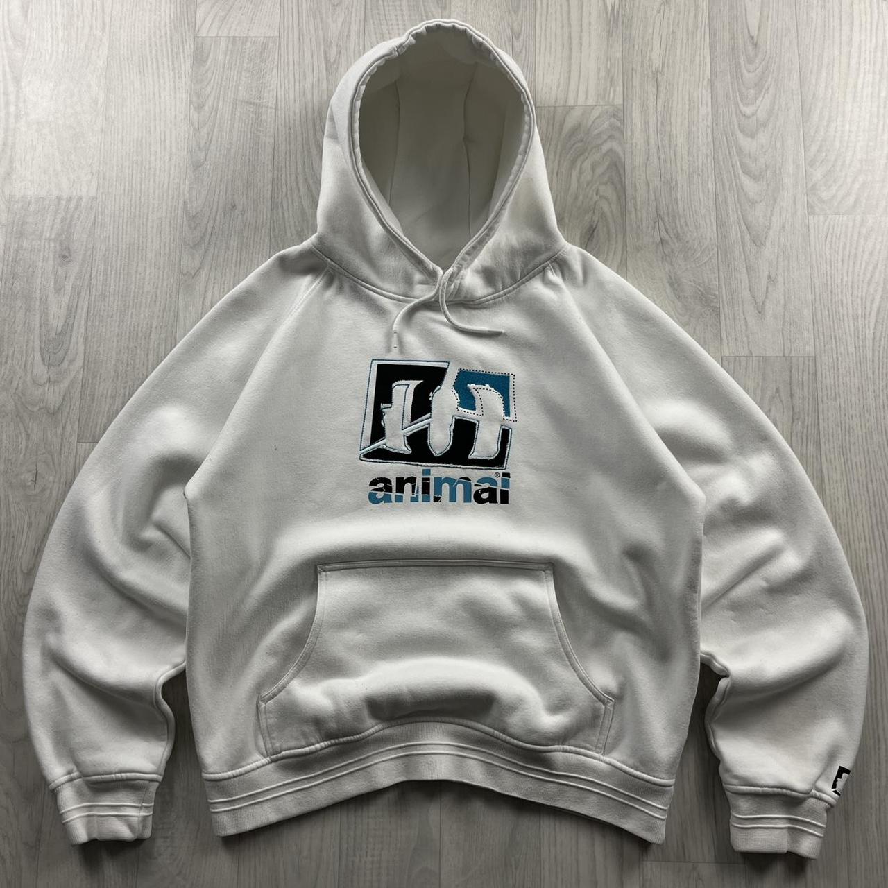 VINTAGE Y2K ANIMAL CENTRE LOGO SURF HOODIE WHITE