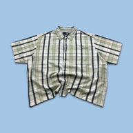 VINTAGE 00s ANIMAL CHECKERED CROPPED SHORT SLEEVE BUTTON UP SHIRT CREAM / GREEN