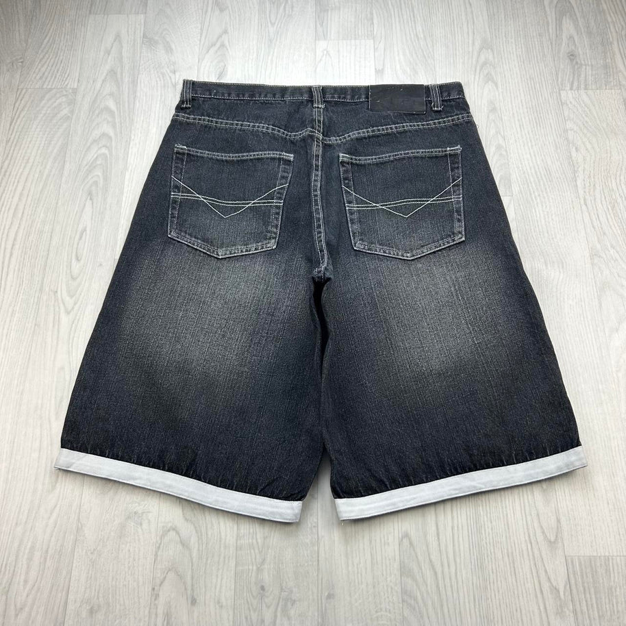 VINTAGE Y2K KOMAN BAGGY DENIM JORTS BLACK
