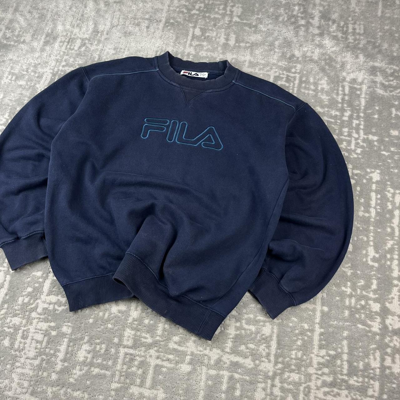 VINTAGE Y2K FILA SPELL OUT BOXY SWEATSHIRT NAVY