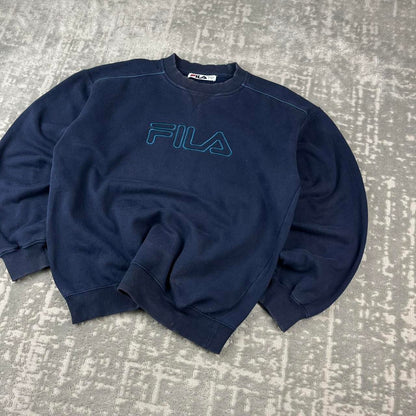VINTAGE Y2K FILA SPELL OUT BOXY SWEATSHIRT NAVY