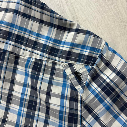 VINTAGE Y2K QUIKSILVER CHECKERED SHORT SLEEVE SHIRT BLUE