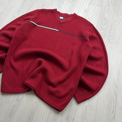 VINTAGE Y2K TOMMY HILFIGER RIBBED KNITTED JUMPER RED