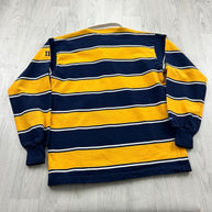 VINTAGE Y2K STRIPED LONG SLEEVE RUGBY POLO SHIRT YELLOW NAVY