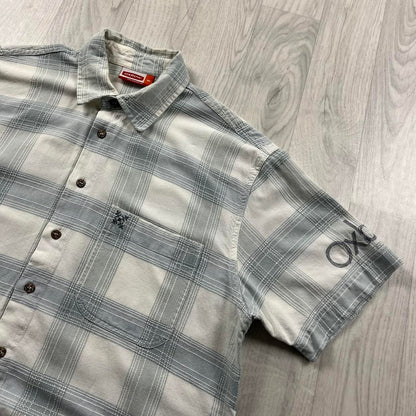VINTAGE Y2K OXBOW CHECKERED SHORT SLEEVE SHIRT WHITE BLUE