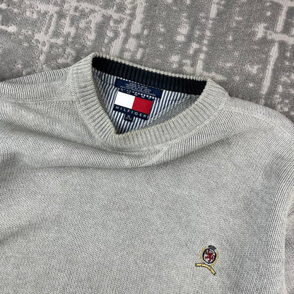VINTAGE Y2K TOMMY HILFIGER CHUNKY ESSENTIAL KNITTED JUMPER GREY