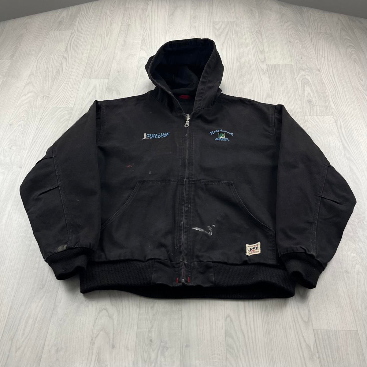 VINTAGE Y2K JEEP WORKWEAR HOODED BOMBER JACKET BLACK