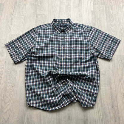 VINTAGE Y2K NAUTICA SHORT SLEEVE PLAID BUTTON UP SHIRT GREEN