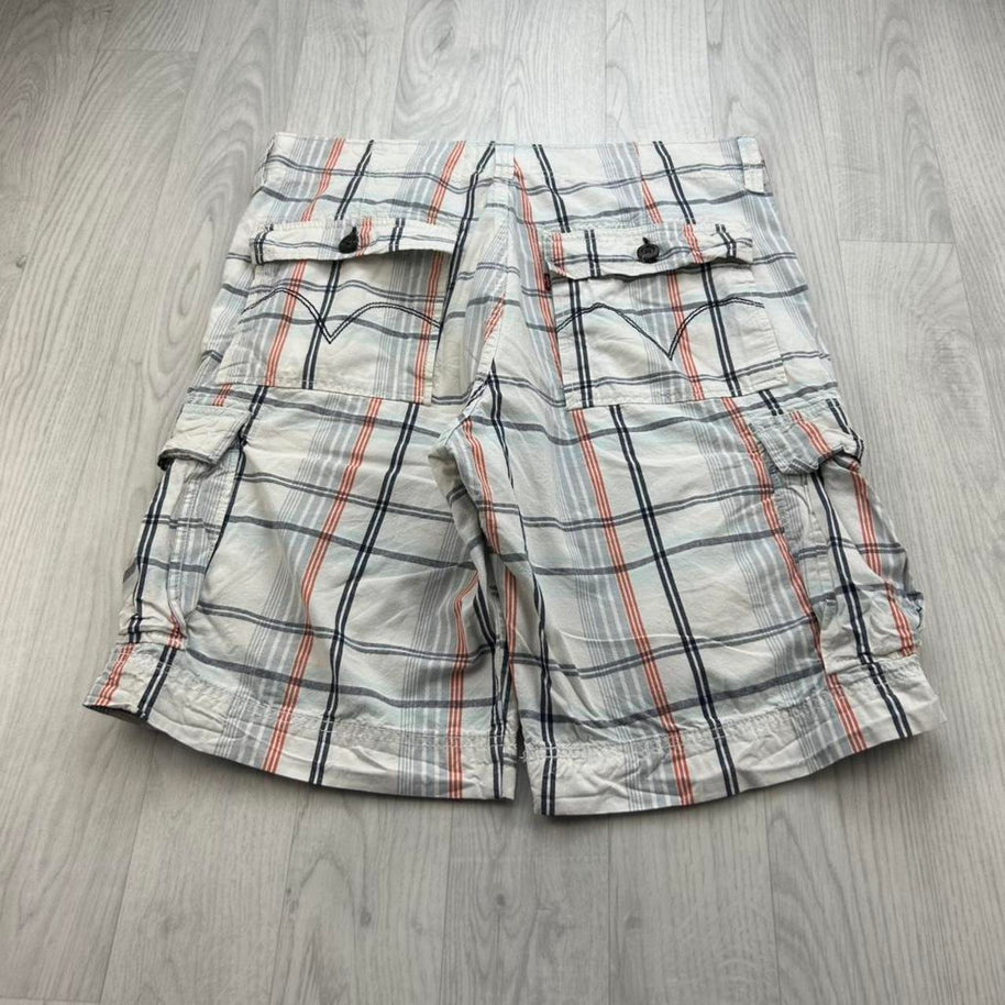 VINTAGE Y2K LEVIS BAGGY CHECKERED PLAID CARGO SHORTS WHITE