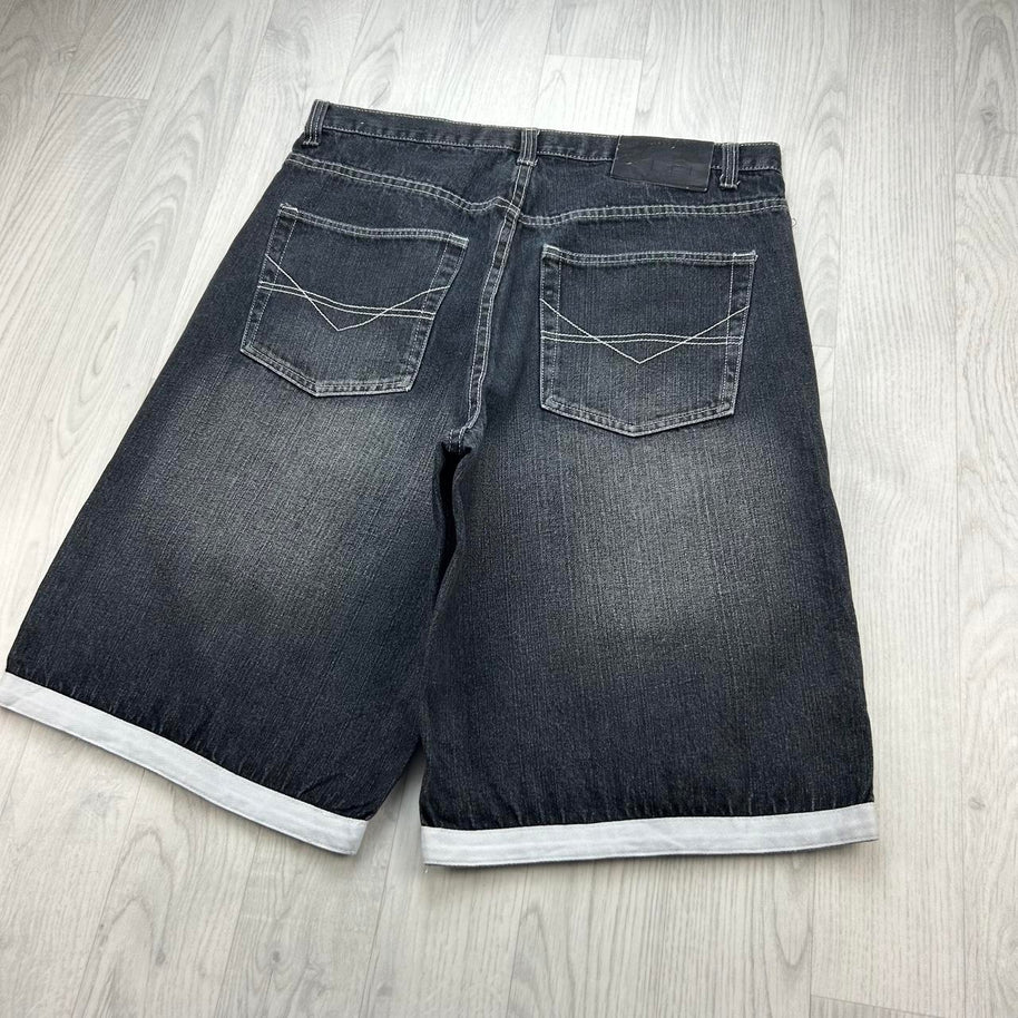VINTAGE Y2K KOMAN BAGGY DENIM JORTS BLACK