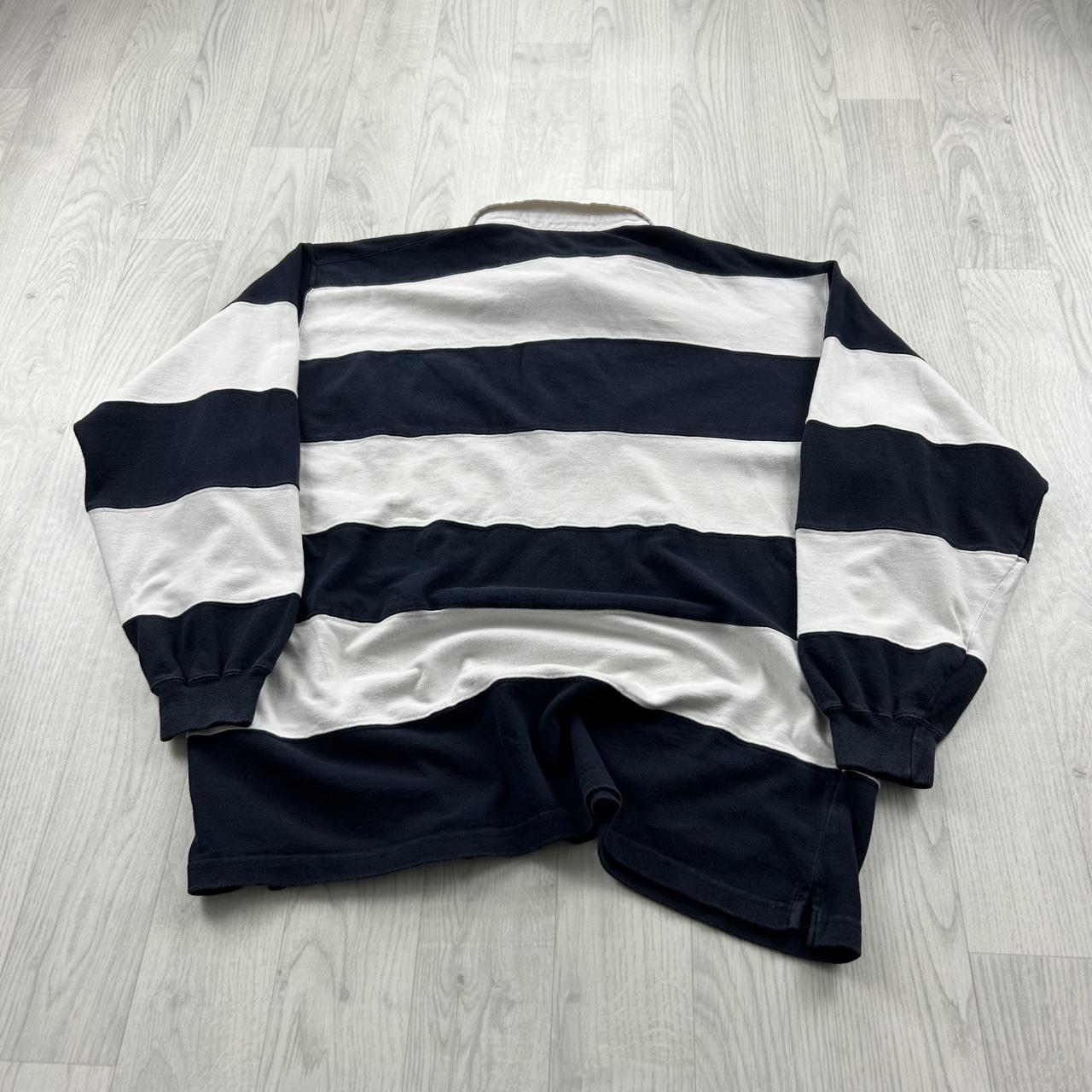 VINTAGE Y2K CELIO STRIPED LONG SLEEVE RUGBY POLO SHIRT NAVY / WHITE