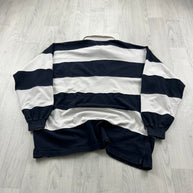VINTAGE Y2K CELIO STRIPED LONG SLEEVE RUGBY POLO SHIRT NAVY / WHITE