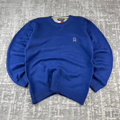 VINTAGE Y2K TOMMY HILFIGER CHUNKY ESSENTIAL KNITTED JUMPER BLUE