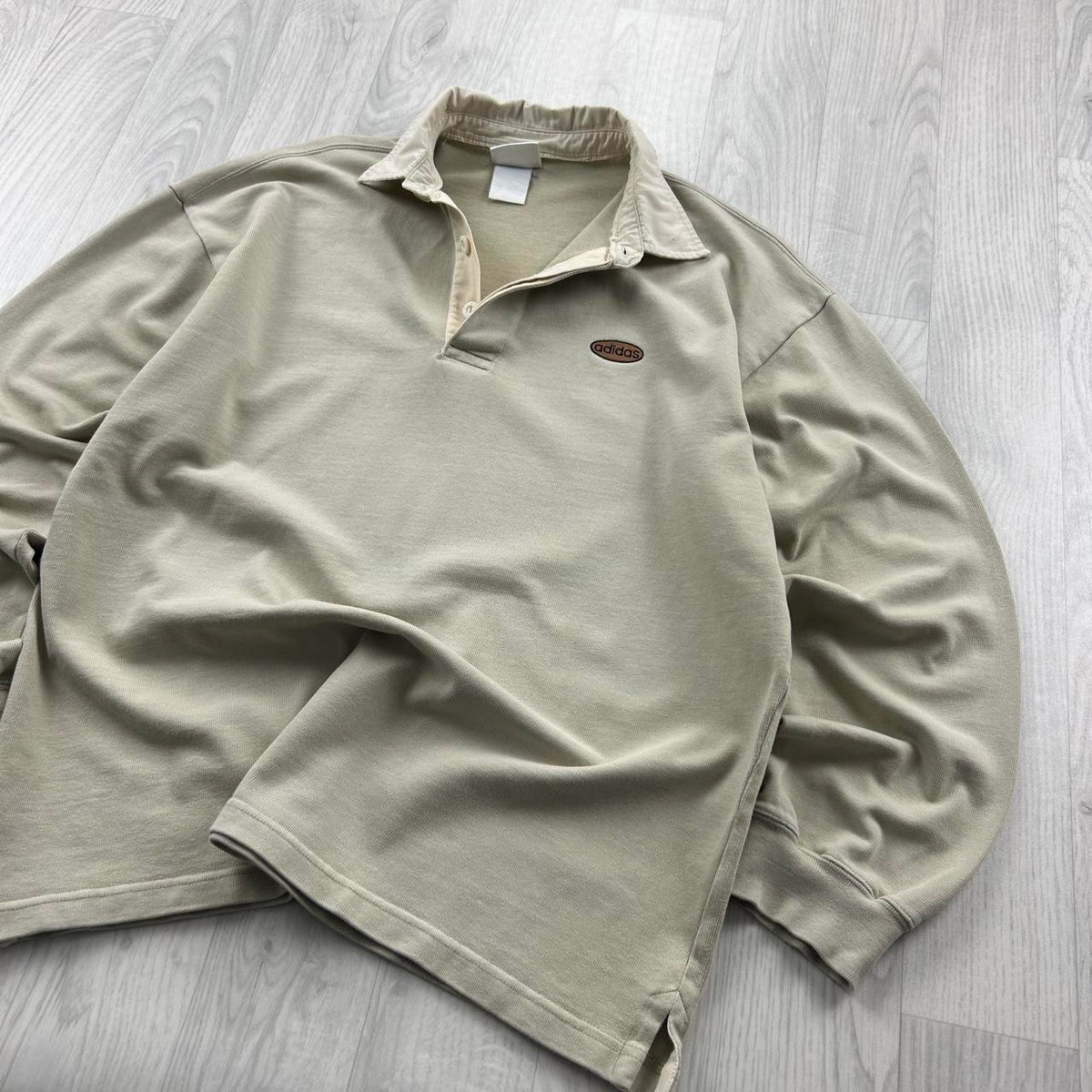 VINTAGE 90s ADIDAS LONG SLEEVE RUGBY POLO SHIRT CREAM