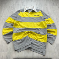 VINTAGE Y2K BACARDI STRIPED LONG SLEEVE RUGBY POLO SHIRT YELLOW / GREY