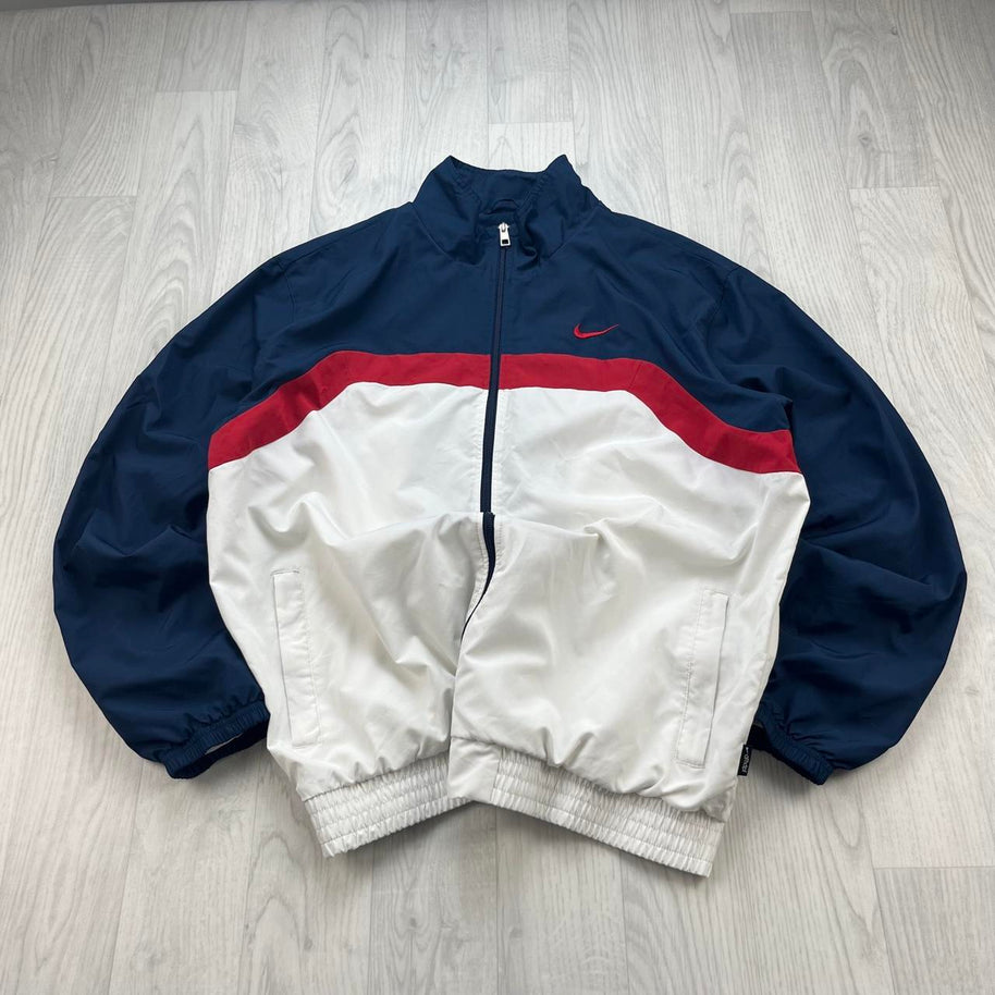 VINTAGE Y2K NIKE WINDBREAKER TRACK JACKET WHITE / NAVY