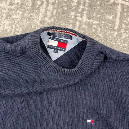 VINTAGE Y2K TOMMY HILFIGER CHUNKY ESSENTIAL KNITTED JUMPER NAVY