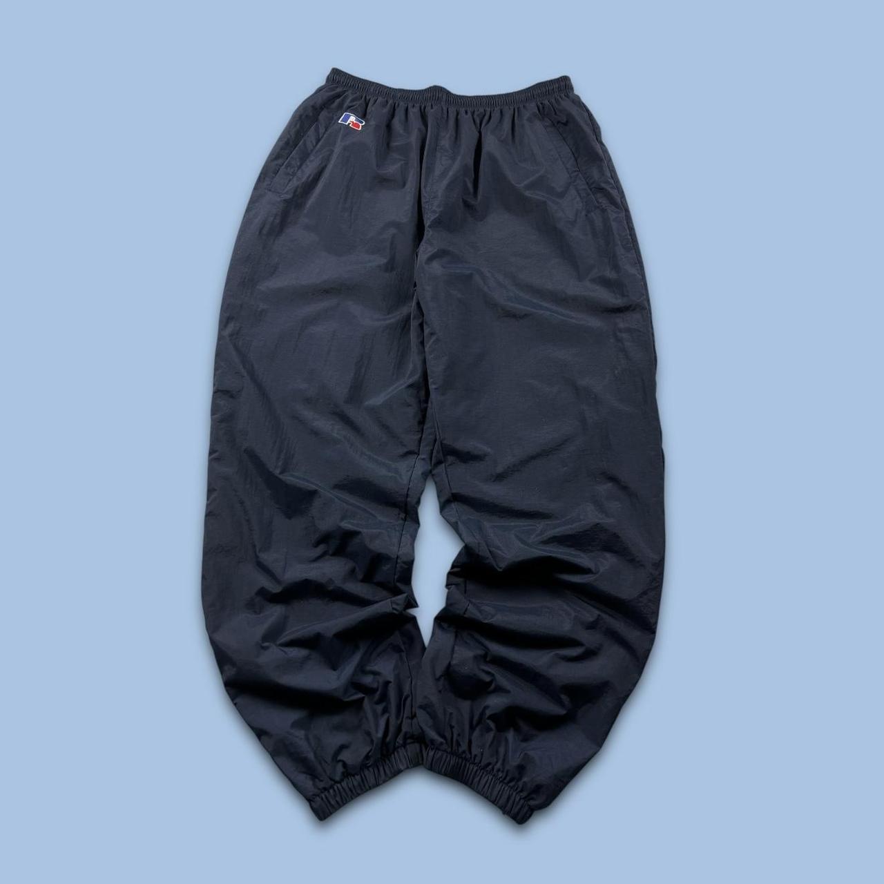 VINTAGE Y2K RUSSELL ATHLETIC WATERPROOF BAGGY TRACKSUIT BOTTOMS NAVY