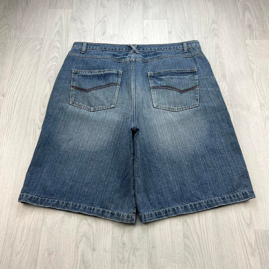 VINTAGE Y2K BAGGY DENIM SKATER JORTS BLUE