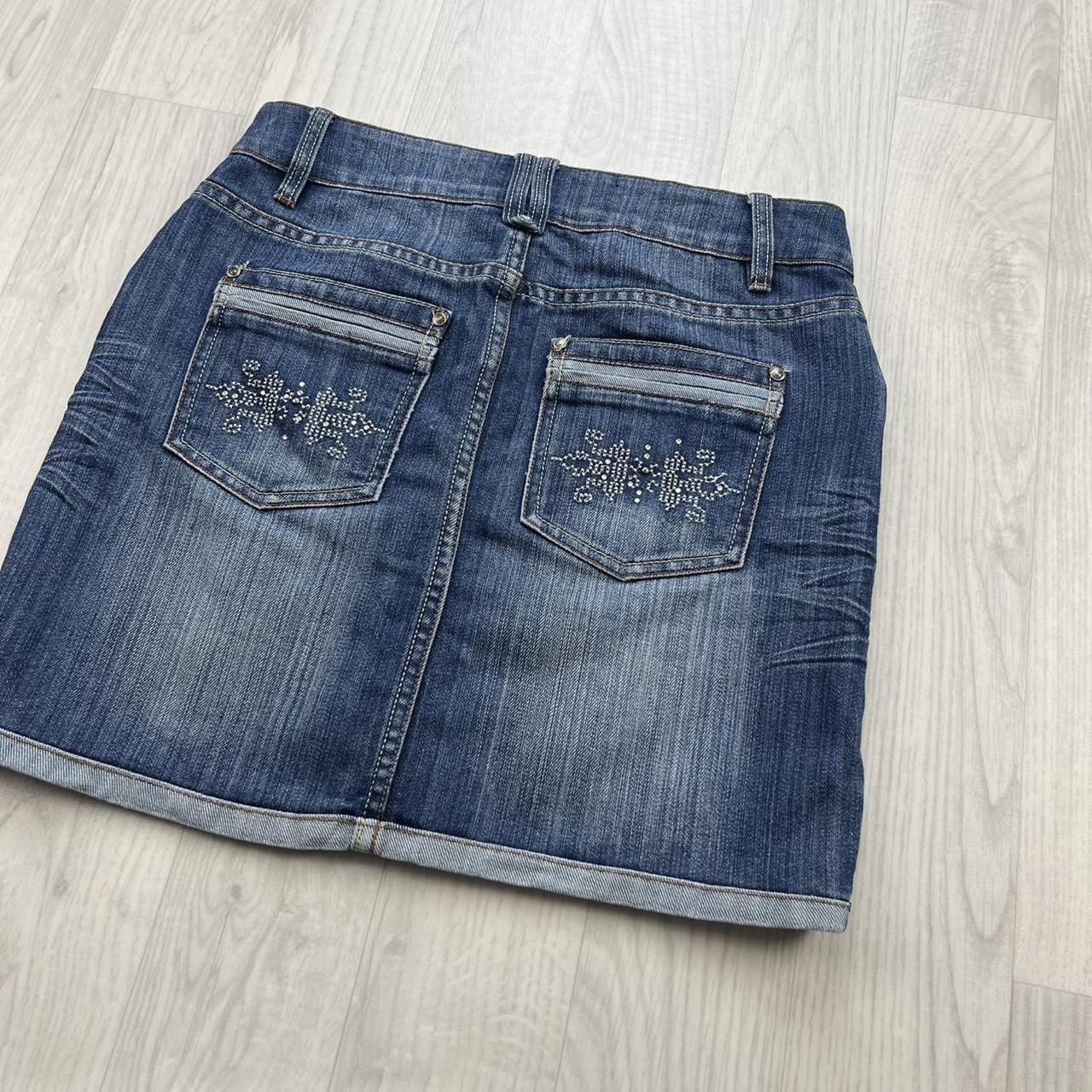 VINTAGE Y2K CACHE DIAMANTE DENIM LOW RISE MINI SKIRT BLUE