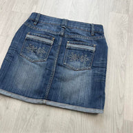 VINTAGE Y2K CACHE DIAMANTE DENIM LOW RISE MINI SKIRT BLUE