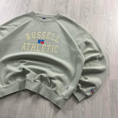 VINTAGE Y2K RUSSELL ATHLETIC SPELL OUT SWEATSHIRT PASTEL GREEN