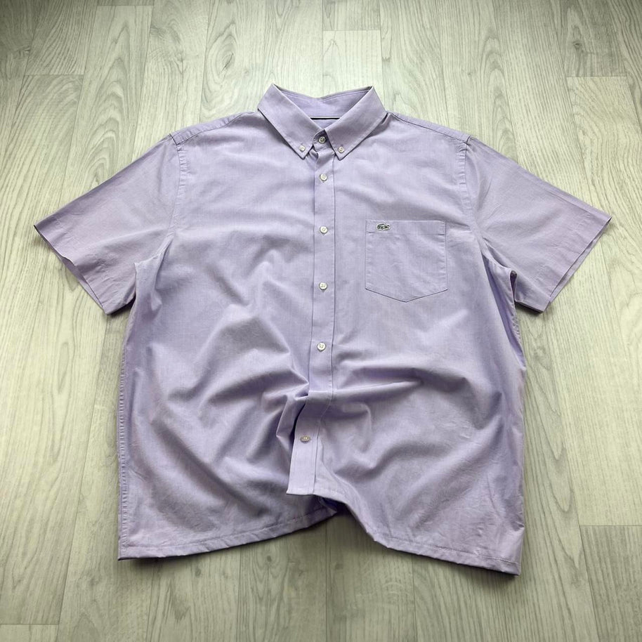 VINTAGE 00s LACOSTE PLAIN CROPPED SHORT SLEEVE BUTTON UP SHIRT LILAC